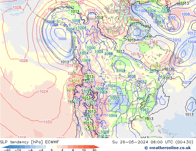 Tendenza di Pressione ECMWF dom 26.05.2024 06 UTC