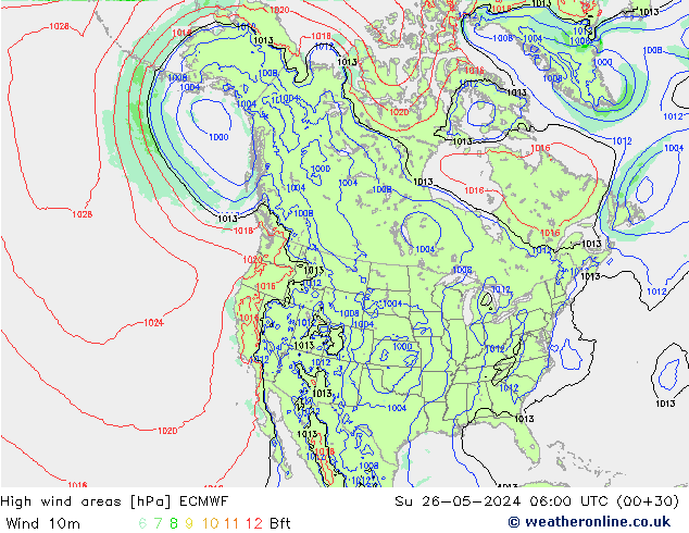 High wind areas ECMWF Dom 26.05.2024 06 UTC