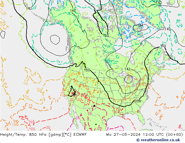 Z500/Yağmur (+YB)/Z850 ECMWF Pzt 27.05.2024 12 UTC