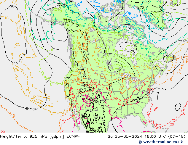 Height/Temp. 925 hPa ECMWF Sa 25.05.2024 18 UTC