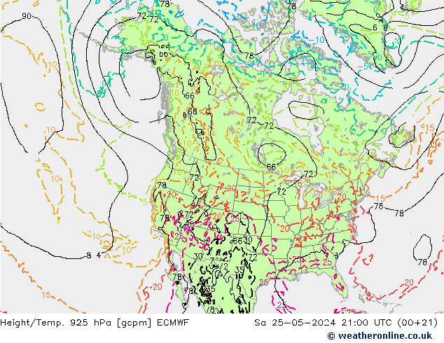 Height/Temp. 925 hPa ECMWF so. 25.05.2024 21 UTC