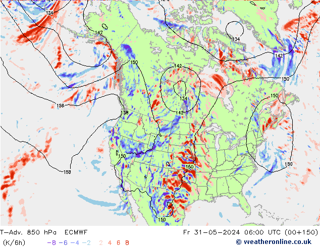 T-Adv. 850 hPa ECMWF vr 31.05.2024 06 UTC