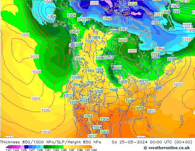 Thck 850-1000 hPa ECMWF  25.05.2024 00 UTC