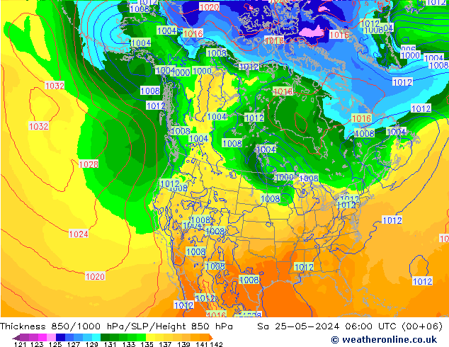 Espesor 850-1000 hPa ECMWF sáb 25.05.2024 06 UTC