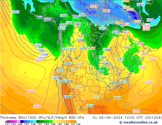 Dikte 850-1000 hPa ECMWF zo 02.06.2024 12 UTC