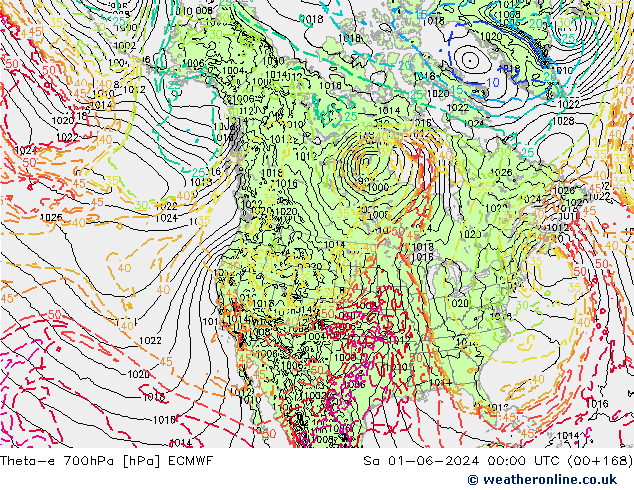 Theta-e 700hPa ECMWF so. 01.06.2024 00 UTC