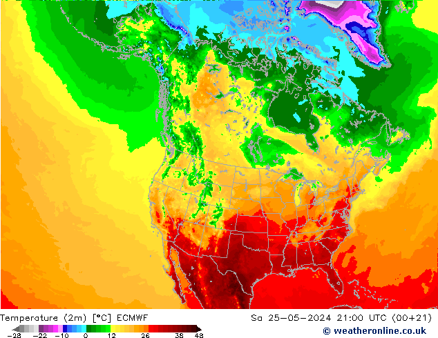 Temperaturkarte (2m) ECMWF Sa 25.05.2024 21 UTC