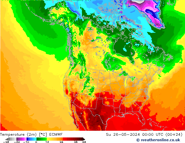 карта температуры ECMWF Вс 26.05.2024 00 UTC