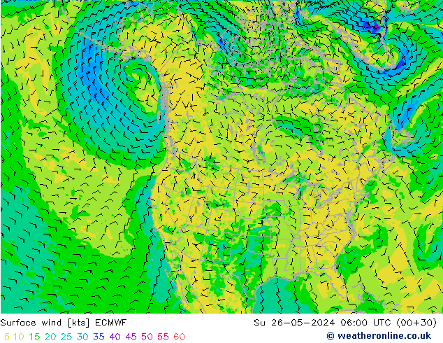 Surface wind ECMWF Su 26.05.2024 06 UTC