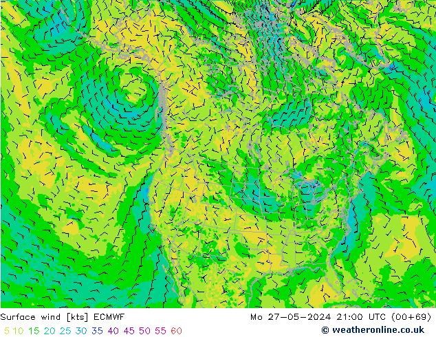 Vent 10 m ECMWF lun 27.05.2024 21 UTC