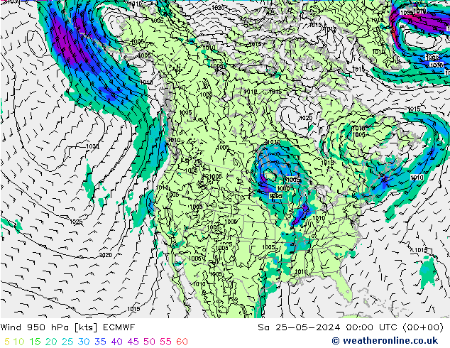 Wind 950 hPa ECMWF Sa 25.05.2024 00 UTC