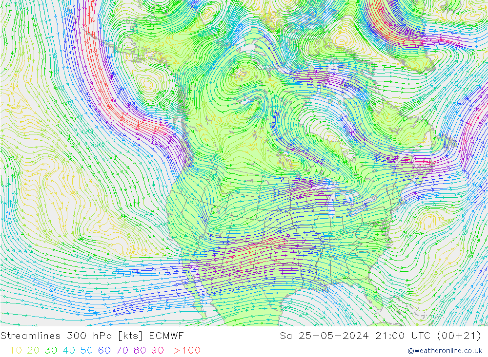风 300 hPa ECMWF 星期六 25.05.2024 21 UTC