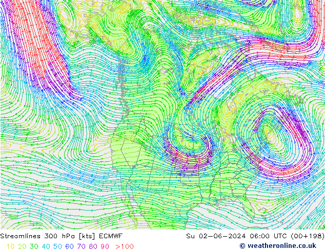 Streamlines 300 hPa ECMWF Ne 02.06.2024 06 UTC