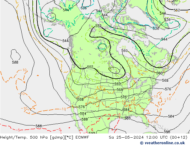 Z500/Rain (+SLP)/Z850 ECMWF сб 25.05.2024 12 UTC