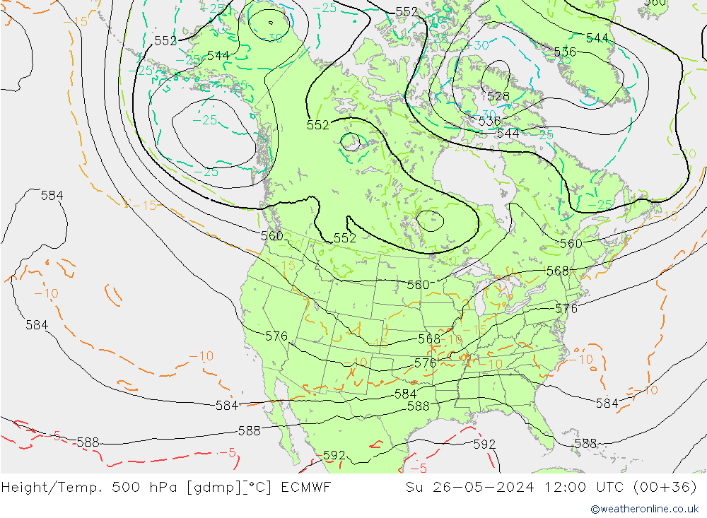 Z500/Rain (+SLP)/Z850 ECMWF nie. 26.05.2024 12 UTC