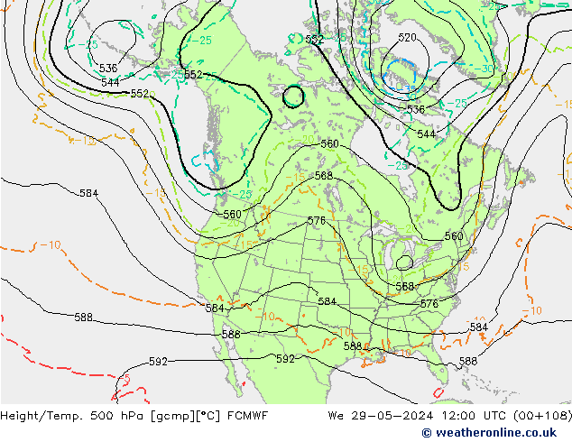 Z500/Rain (+SLP)/Z850 ECMWF mer 29.05.2024 12 UTC