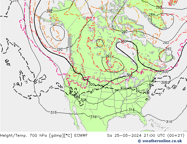 Height/Temp. 700 hPa ECMWF 星期六 25.05.2024 21 UTC