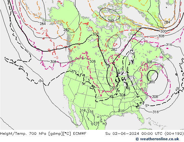 Height/Temp. 700 hPa ECMWF Su 02.06.2024 00 UTC