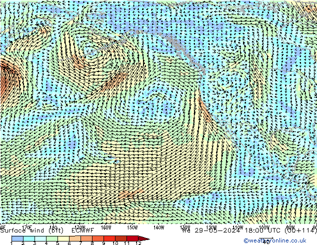 wiatr 10 m (bft) ECMWF śro. 29.05.2024 18 UTC