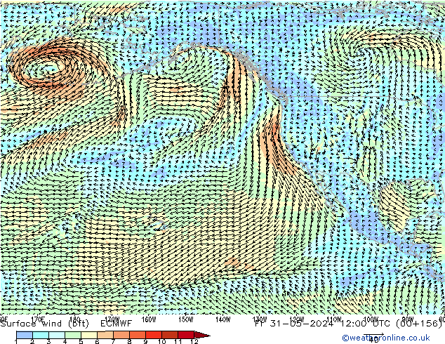 Surface wind (bft) ECMWF Pá 31.05.2024 12 UTC