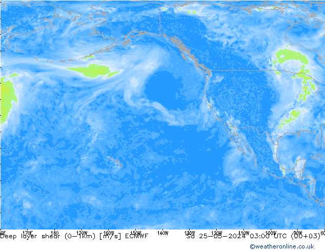 Deep layer shear (0-1km) ECMWF сб 25.05.2024 03 UTC