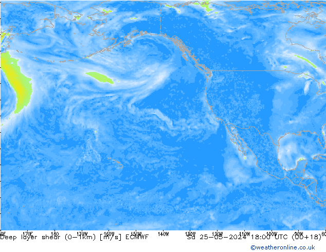 Deep layer shear (0-1km) ECMWF Sáb 25.05.2024 18 UTC