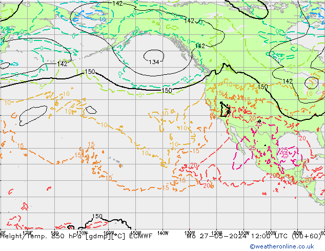 Z500/Rain (+SLP)/Z850 ECMWF пн 27.05.2024 12 UTC