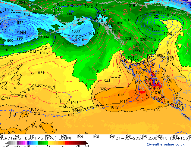 SLP/Temp. 850 hPa ECMWF  31.05.2024 12 UTC