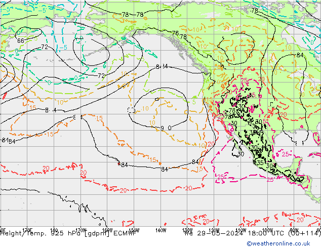 Height/Temp. 925 hPa ECMWF We 29.05.2024 18 UTC