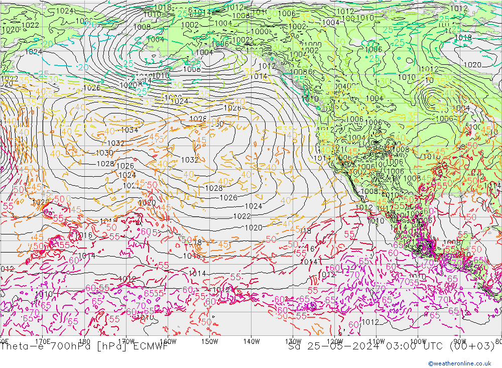 Theta-e 700hPa ECMWF So 25.05.2024 03 UTC