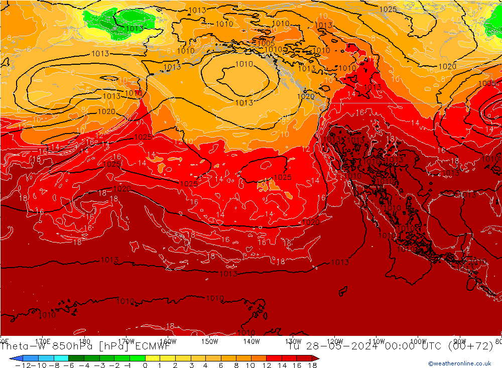 Theta-W 850hPa ECMWF mar 28.05.2024 00 UTC