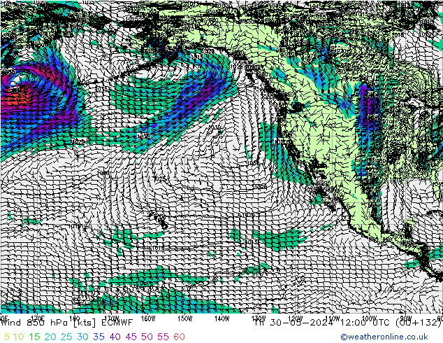 Vento 850 hPa ECMWF gio 30.05.2024 12 UTC