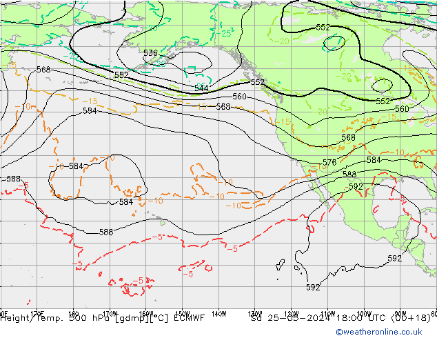 Z500/Rain (+SLP)/Z850 ECMWF Sa 25.05.2024 18 UTC