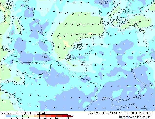 Bodenwind (bft) ECMWF Sa 25.05.2024 06 UTC