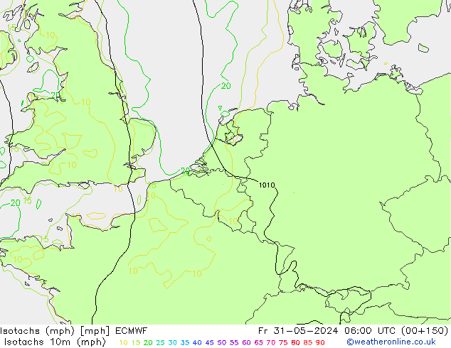 Isotachen (mph) ECMWF vr 31.05.2024 06 UTC