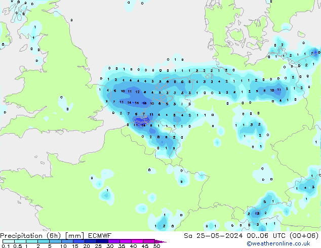 降水量 (6h) ECMWF 星期六 25.05.2024 06 UTC