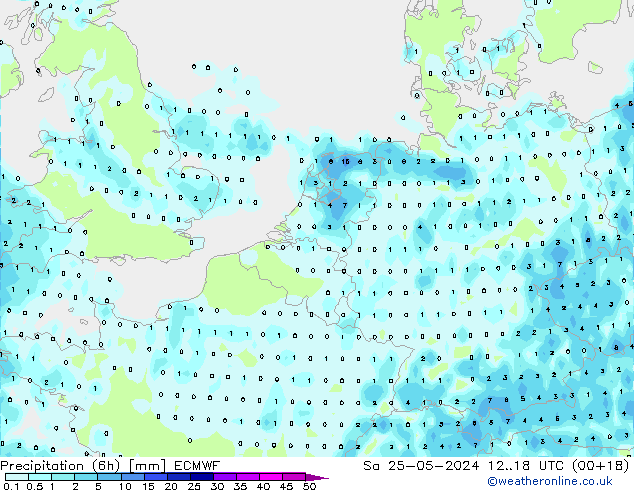 Precipitation (6h) ECMWF Sa 25.05.2024 18 UTC