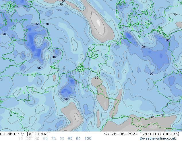 RH 850 hPa ECMWF Dom 26.05.2024 12 UTC