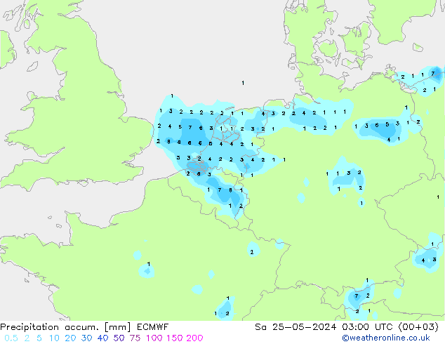 Precipitation accum. ECMWF So 25.05.2024 03 UTC