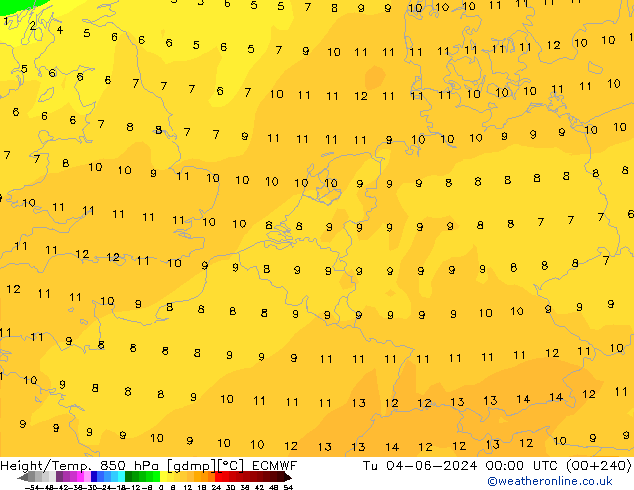 Height/Temp. 850 hPa ECMWF mar 04.06.2024 00 UTC