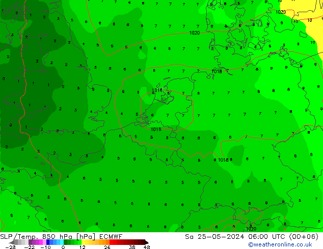 SLP/Temp. 850 hPa ECMWF sam 25.05.2024 06 UTC