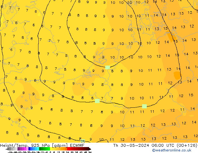 Yükseklik/Sıc. 925 hPa ECMWF Per 30.05.2024 06 UTC