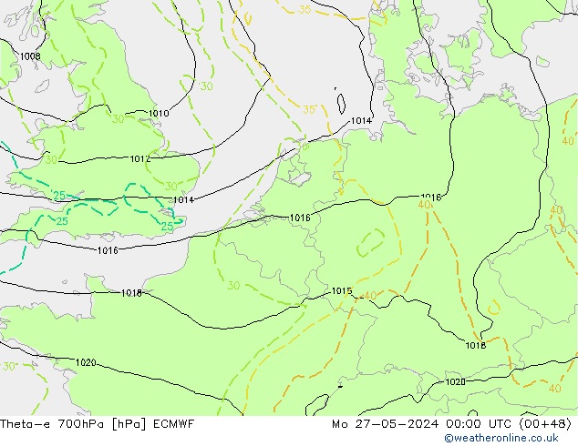 Theta-e 700hPa ECMWF Mo 27.05.2024 00 UTC