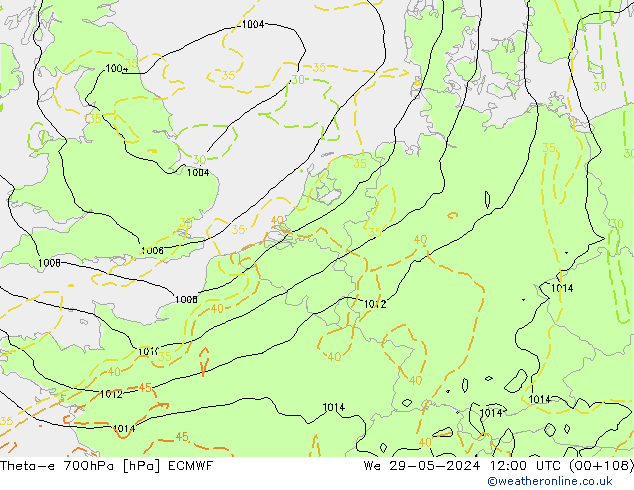 Theta-e 700hPa ECMWF St 29.05.2024 12 UTC