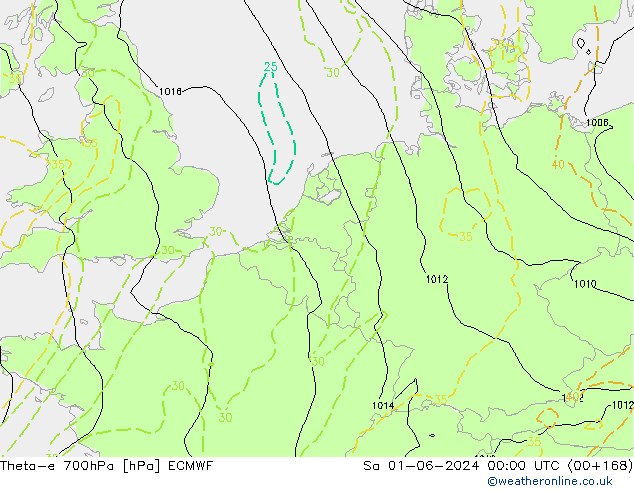 Theta-e 700hPa ECMWF sab 01.06.2024 00 UTC