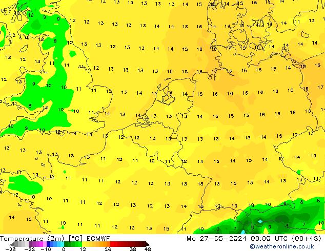 Temperatuurkaart (2m) ECMWF ma 27.05.2024 00 UTC