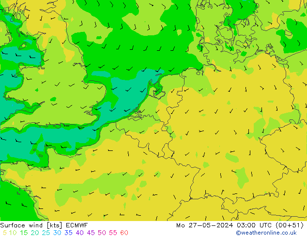 ветер 10 m ECMWF пн 27.05.2024 03 UTC