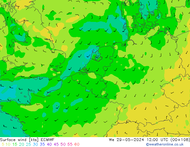 Surface wind ECMWF We 29.05.2024 12 UTC