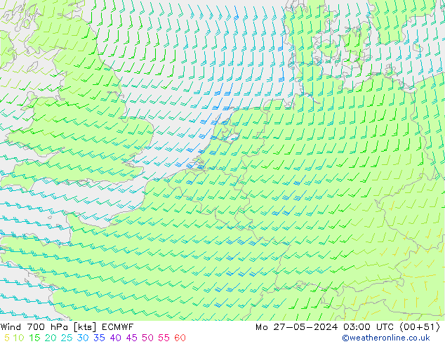 Wind 700 hPa ECMWF Po 27.05.2024 03 UTC