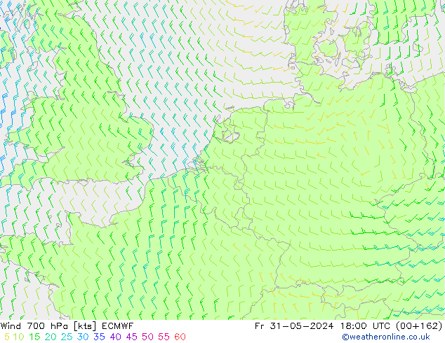 Vent 700 hPa ECMWF ven 31.05.2024 18 UTC